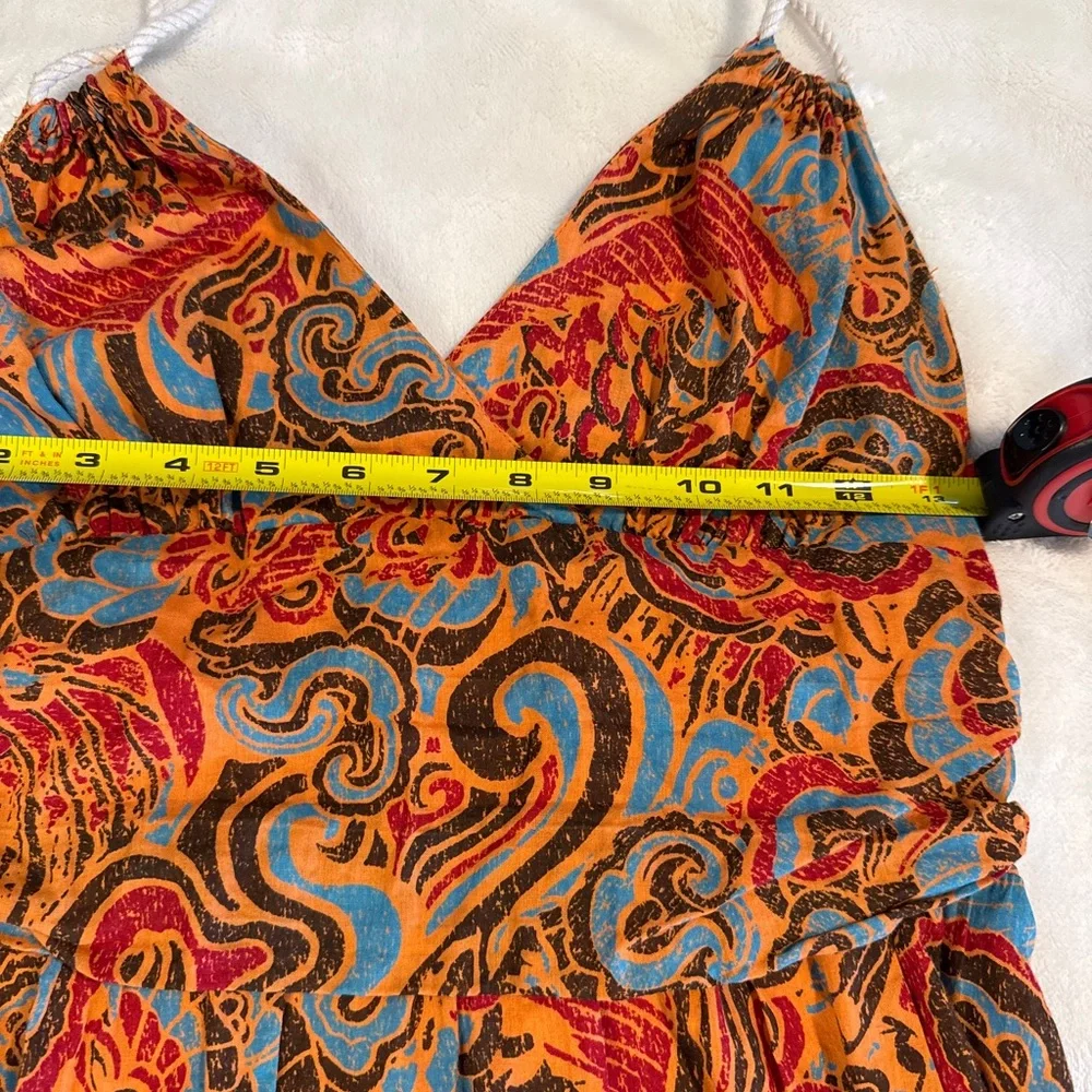 Anthropologie Moulinette Soeurs Rope Halter Dress Orange Blue Batik Print Size 6 - Picture 9 of 10
